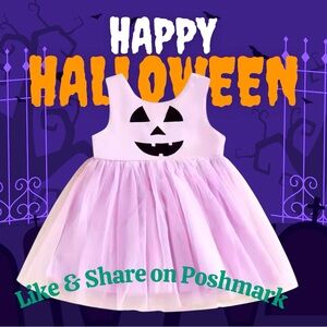 Halloween Lavender Pumpkin Face Toddler Girls Costume Dress CUTE Kids Baby Girl